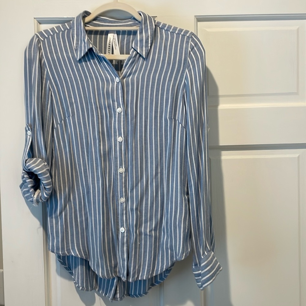 Liverpool light blue and white striped top